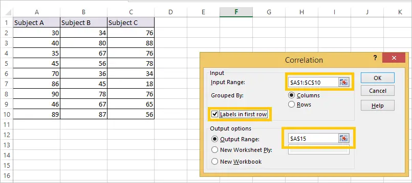 Correlation Chart Excel