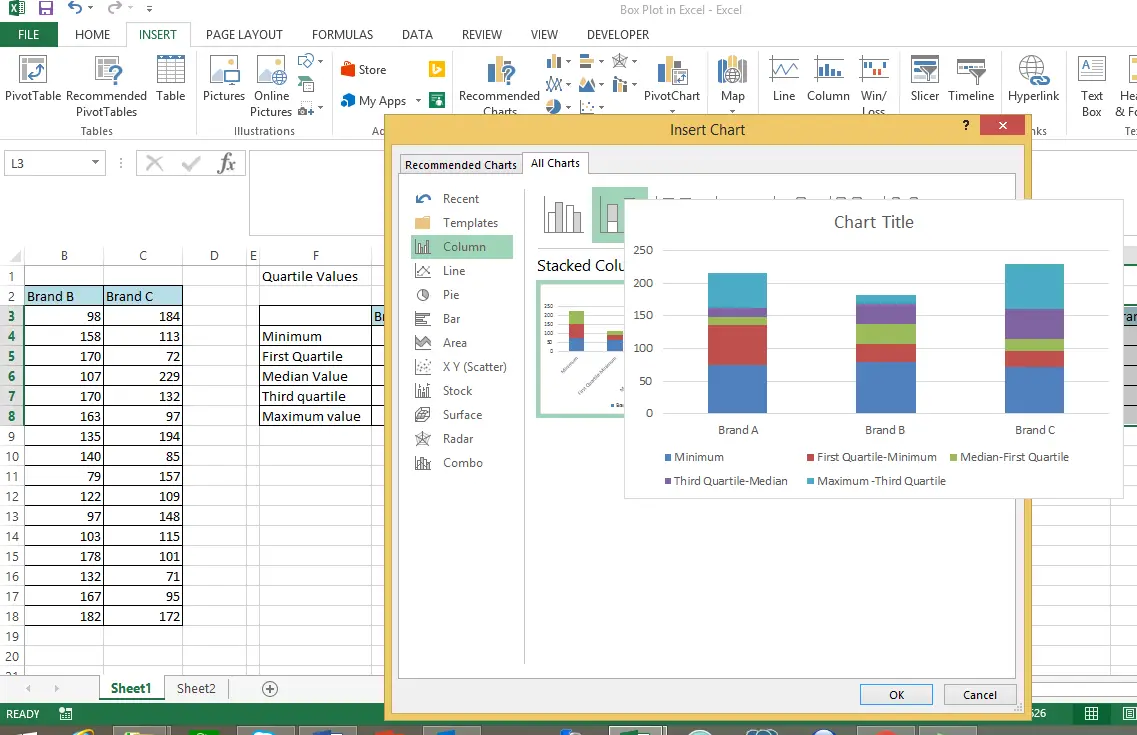 how to construct a boxplot in excel 2016