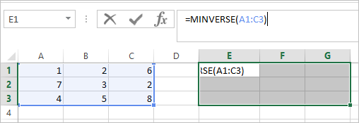 MINVERSE Function in Excel 2