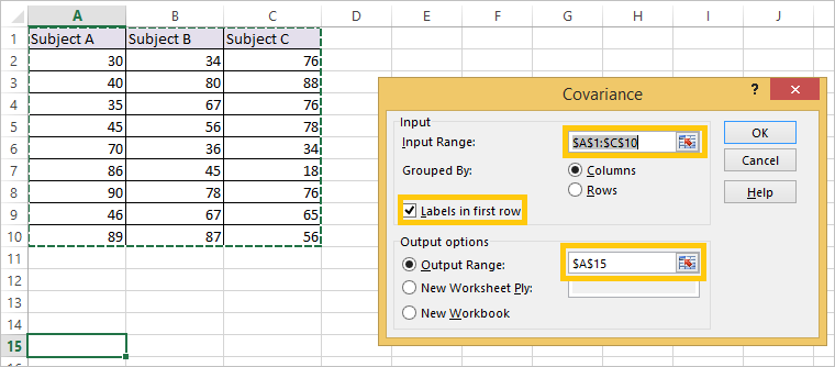 covariance matrix in Excel 6