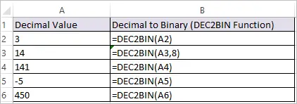 DEC2BIN Function in Excel 1