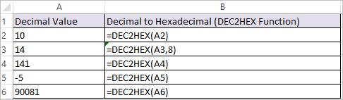 DEC2HEX Function in Excel 1