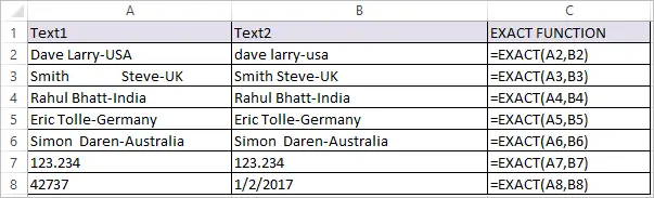 EXACT Function in Excel - Test the Equality of two values in excel