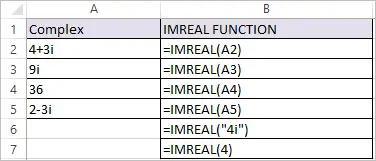 IMREAL Function in Excel - Get the Real coefficient of a complex number