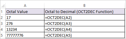 OCT2DEC Function in Excel 1