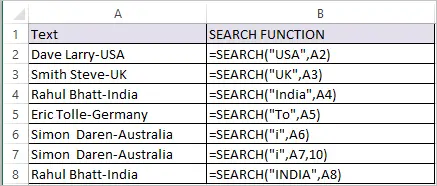 SEARCH Function in Excel 1