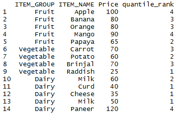 Calculate percentile, quantile, decile rank of the column in R N tile 5