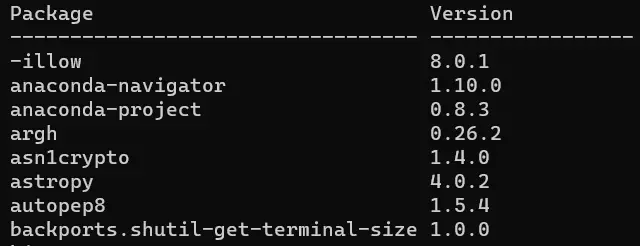 pip list - list all packages and modules installed in python 6